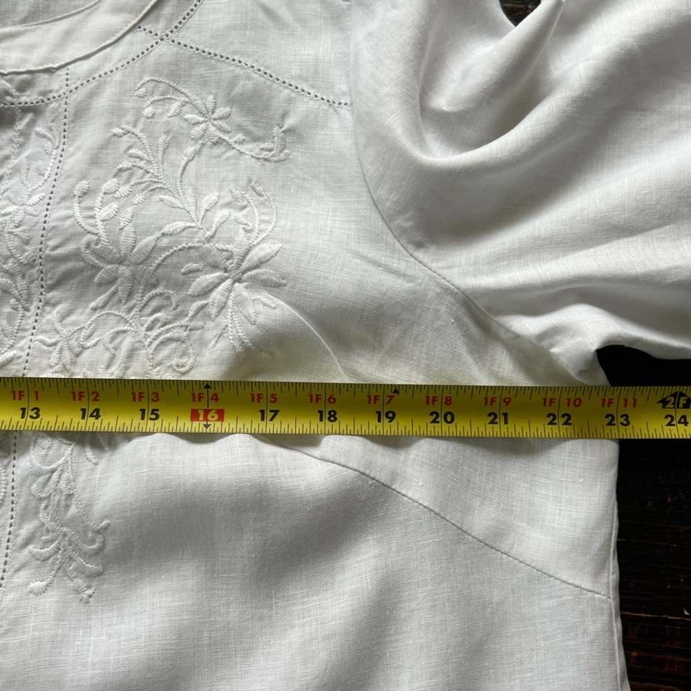 Cambridge Dry Goods White 100% Linen Floral Embroidered Button Down Shirt 1X - Picture 4 of 15